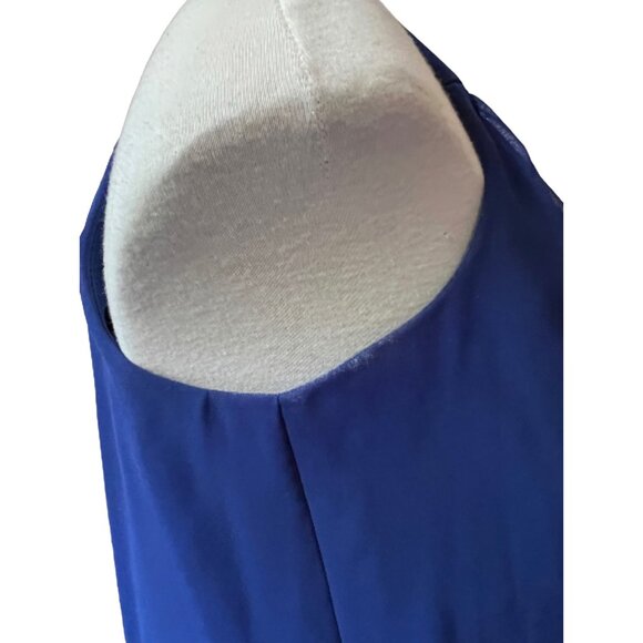 Max and Cleo Sheer Asymmetrical Dress Sz 4 (Small) Striped Blue, Yellow, & Gray - Picture 9 of 15